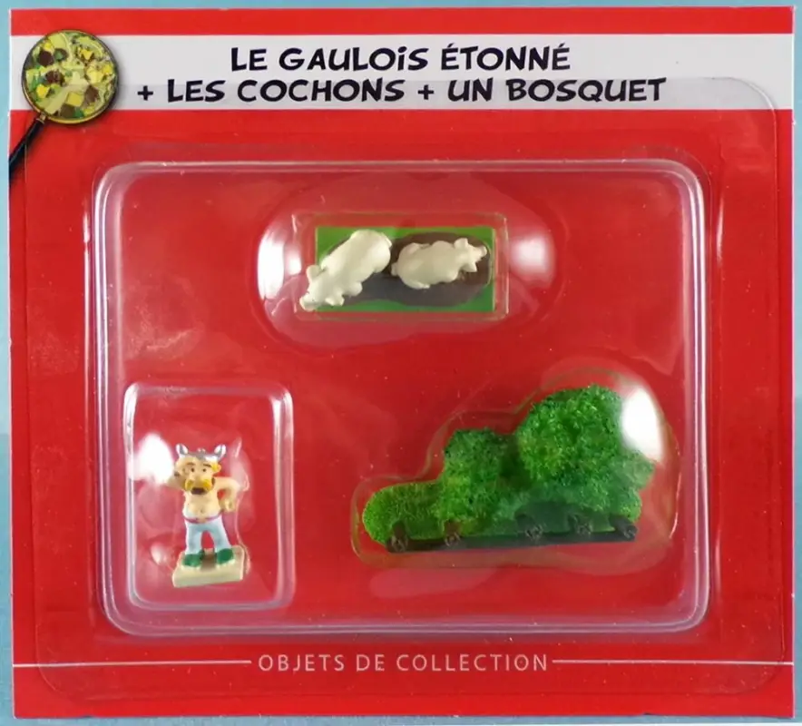 Offre Exclusive Asterix - Editions Hachette - Le Village - N°17 : Le Gaulois Etonné + les Cochons + un Bosquet Neuf sous Blister