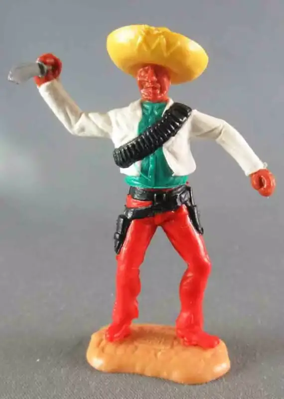 Timpo - Mexicains - Piéton bras droit levé veste blanche (couteau) sombrero jaune jambes rouges pied droit devant Nouveauté