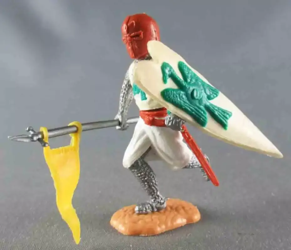 Timpo Moyen-Age Chevaliers Médievaux Piéton Blanc Casque Roux étandart jambes courantes Socle sable Prix Bas