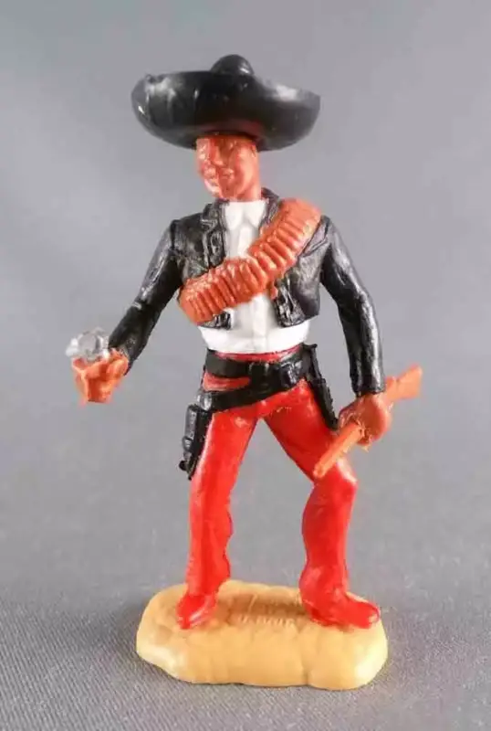 Bon Plan Timpo - Mexicains - Piéton Bras Gauche en Bas Veste Noire Revolver & Winchester Sombrero Noir jambes Rouges Pied Droit Devant