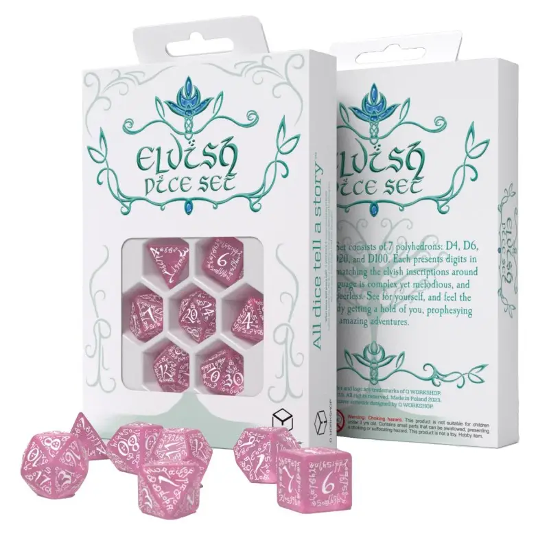 Set de Dés Elfique Rose Scintillant & Blanc Commande En Gros