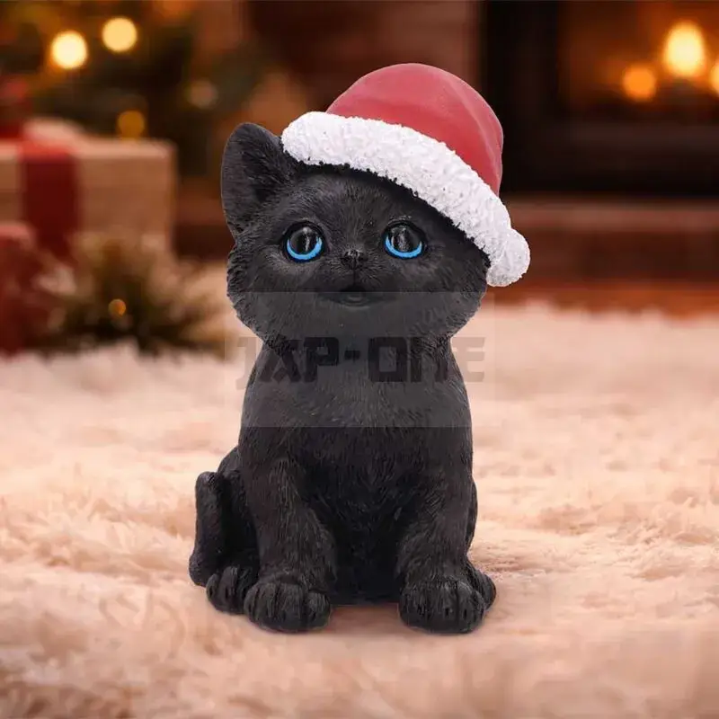 Black Cat With Santa Hat Figurine Paiement Sécurisé