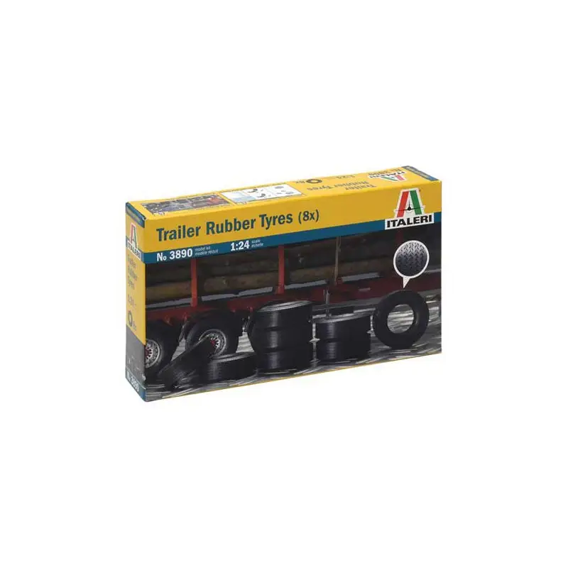 8 Pneus caoutchouc pour remorque camion Italeri 1/24 3890 Haute Qualité