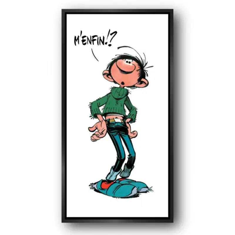 Tableau Gaston Lagaffe – M&rsquo;enfin – 75 x 150 cm – Caisse américaine noire Retour Gratuit