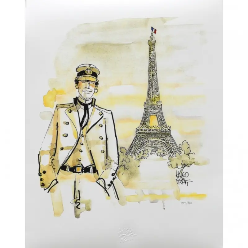 Certifié Estampe Pigmentaire Hugo Pratt, A Parigi, Corto Maltese