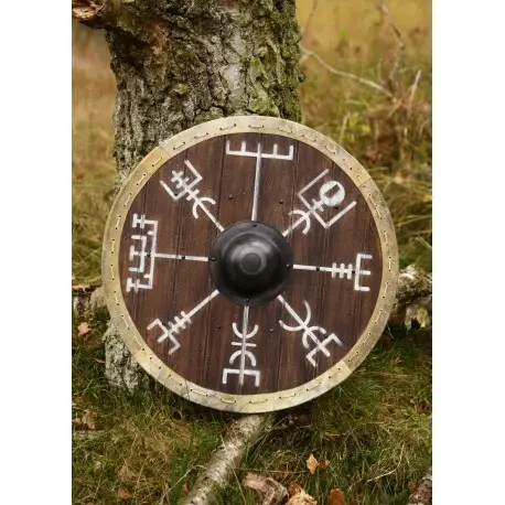 Quantité Limitée Bouclier Viking 'Vegvísir' avec Bordure en Cuir, 60 cm
