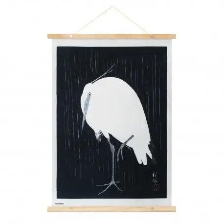 Bannière en Bois Egret in the Rain 71x53cm Authentique