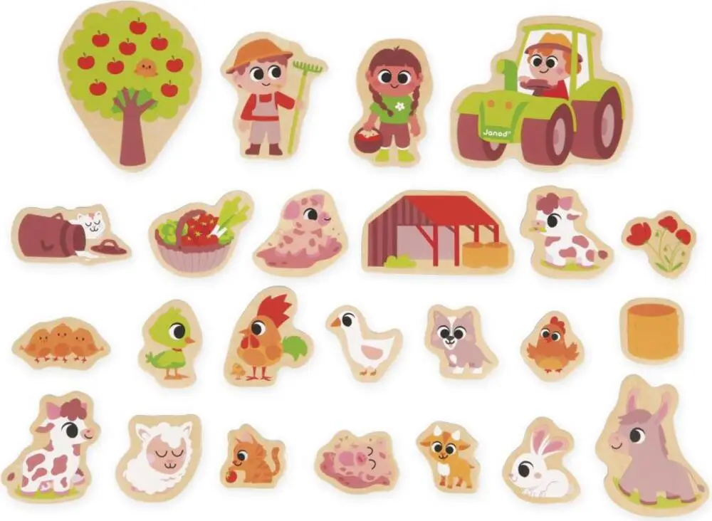 Janod Aimants en bois pour enfants Ferme 24 pcs Paiement Sécurisé