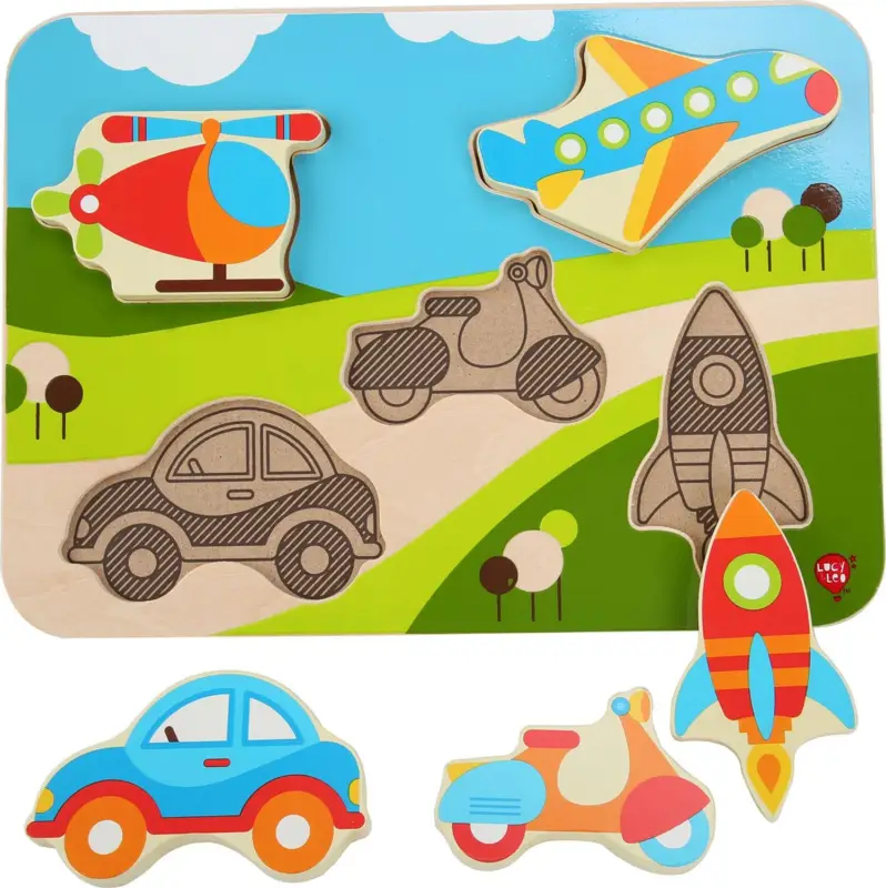 Lucy & Leo 229 Moyens de transport – puzzle en bois à encastrer 6 pièces Seulement Aujourd&rsquo;hui