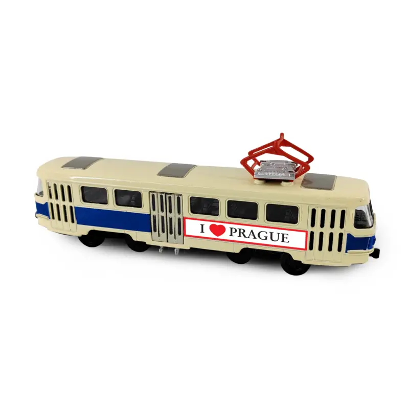 Offre Limitée Tramway rétro tchèque en métal bleu 16 cm PRAGUE portes ouvrantes