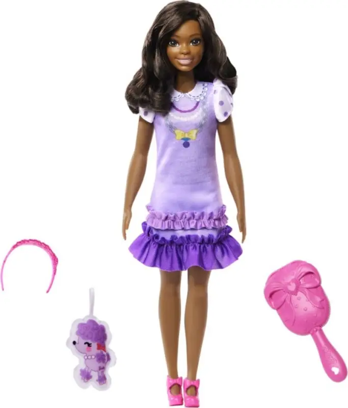 Dernier Modèle Barbie HLL18 Ma Première Poupée Barbie –Brune avec un caniche
