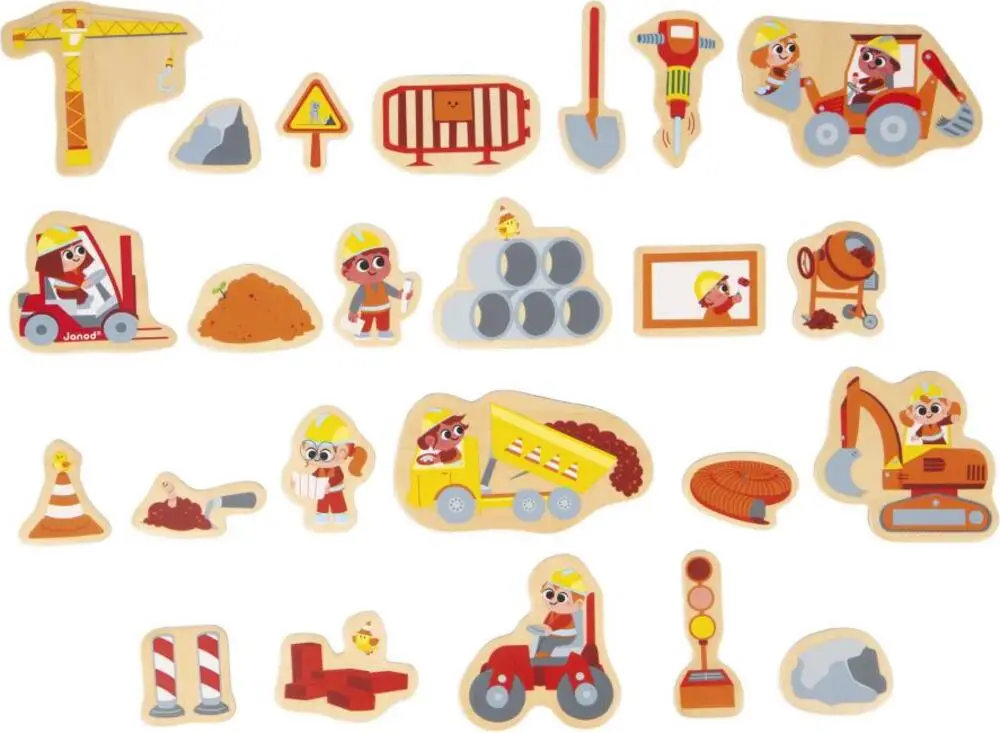 Janod Aimants en bois pour enfants Sur le chantier 24 pcs Expédié Aujourd'hui