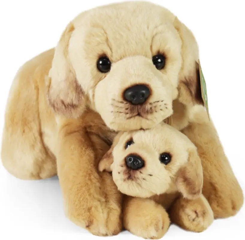 Chien en peluche labrador avec chiot couché 25 cm ÉCOLOGIQUE Commande En Gros