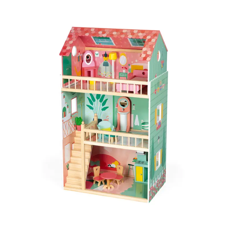 Janod Maxi maison de poupée 3 étages avec meubles Livraison Express