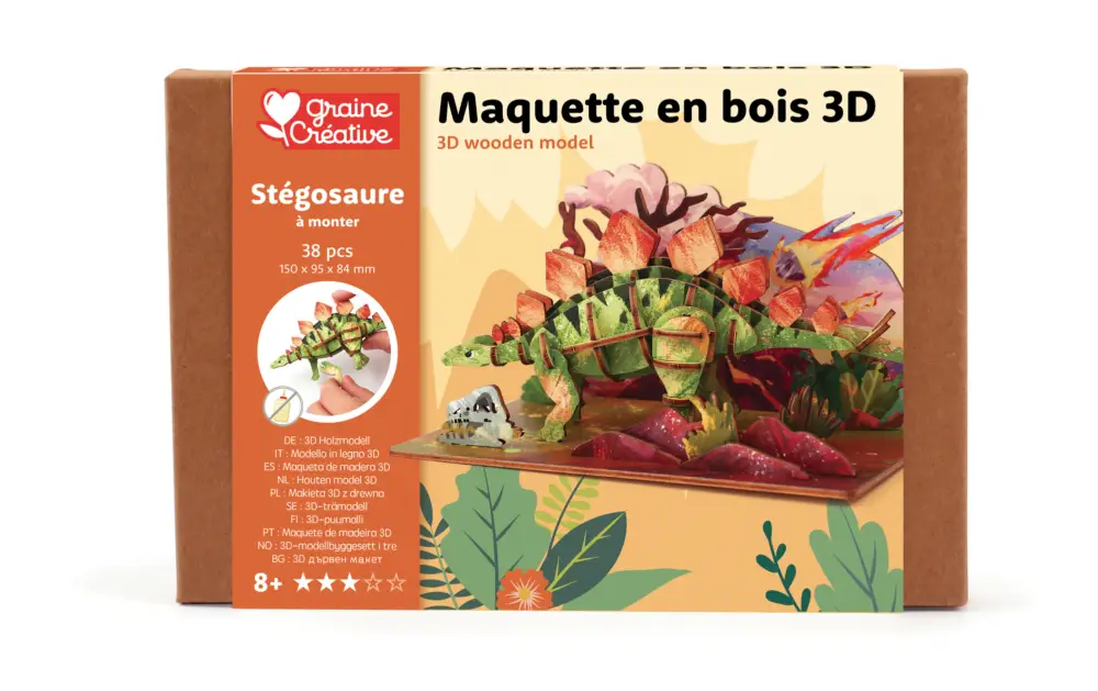 GRAINE CREATIVE Modèle 3D en bois Stégosaure Paiement Sécurisé