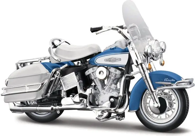 Certifié Maisto – HD – Moto – 1966 FLH Electra Glide, bleu-blanc, série 44, blister box, 1:18