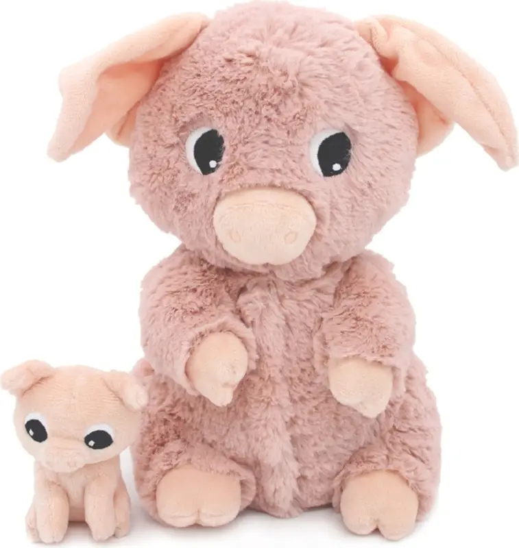 PTIPOTOS Cochon en peluche Barbekiou rose – maman avec bébé Nouvelle Collection