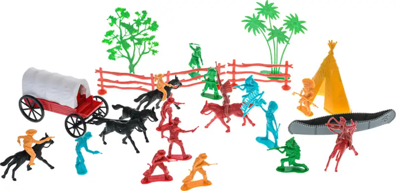 Ensemble de figurines western 31 pièces avec chariot et accessoires Satisfait Ou Remboursé