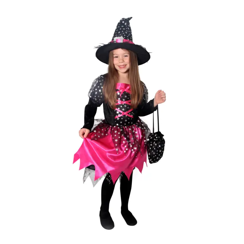 Costume de sorcière pour enfant noir et rose avec étoiles (M) Petit Prix
