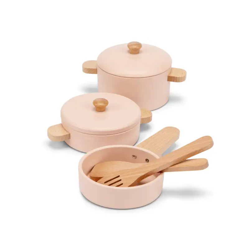 Woet Ensemble de vaisselle en bois pour enfants – rose Commander Maintenant