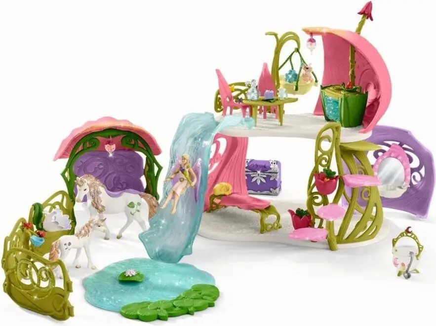 Pas Cher Schleich Maison fleurie scintillante avec licorne, lac et écurie