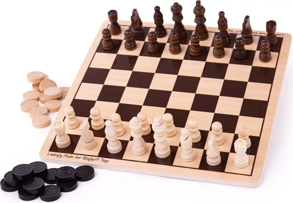 Bigjigs Toys Échecs et dames en bois Nouveauté