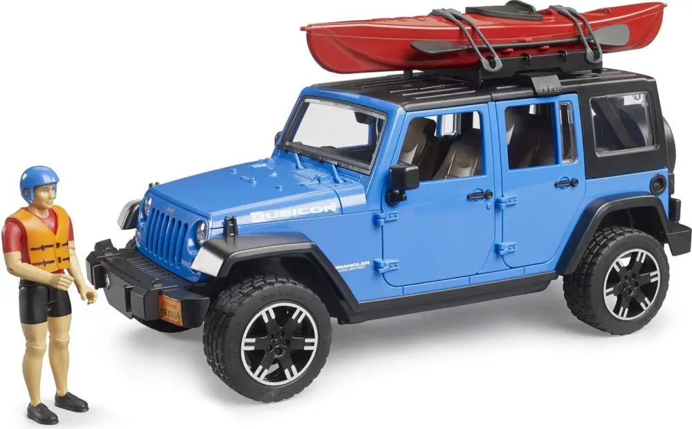 Bruder 2529 Jeep Wrangler Rubicon avec kayak et personnage Top Vente
