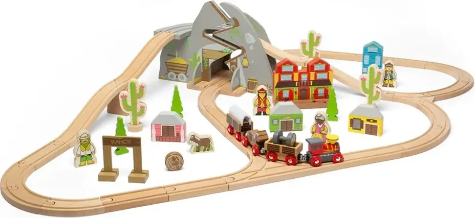 Bigjigs Rail Circuit de train en bois Far West 62 pièces Offre Du Jour