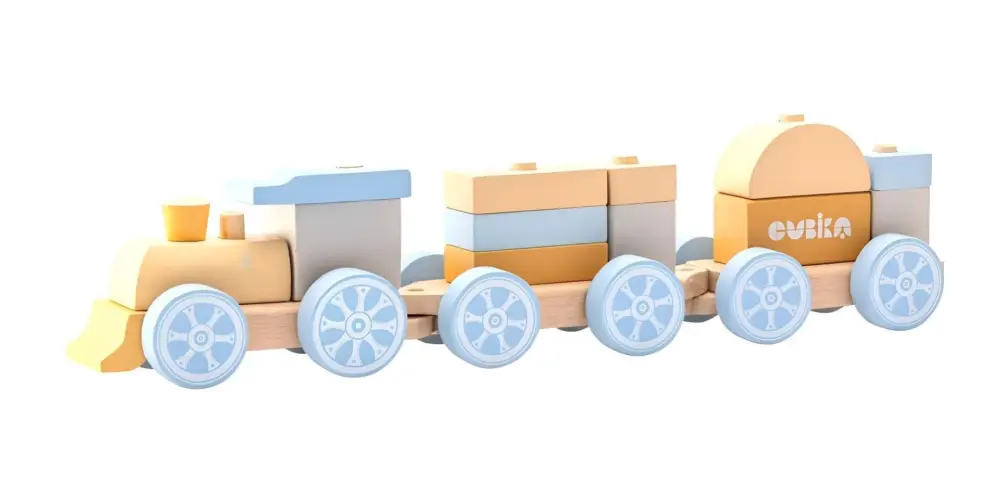 Offre Spéciale CUBIKA Pastel 15900 Train arc-en-ciel avec deux wagons – puzzle en bois 15 pièces