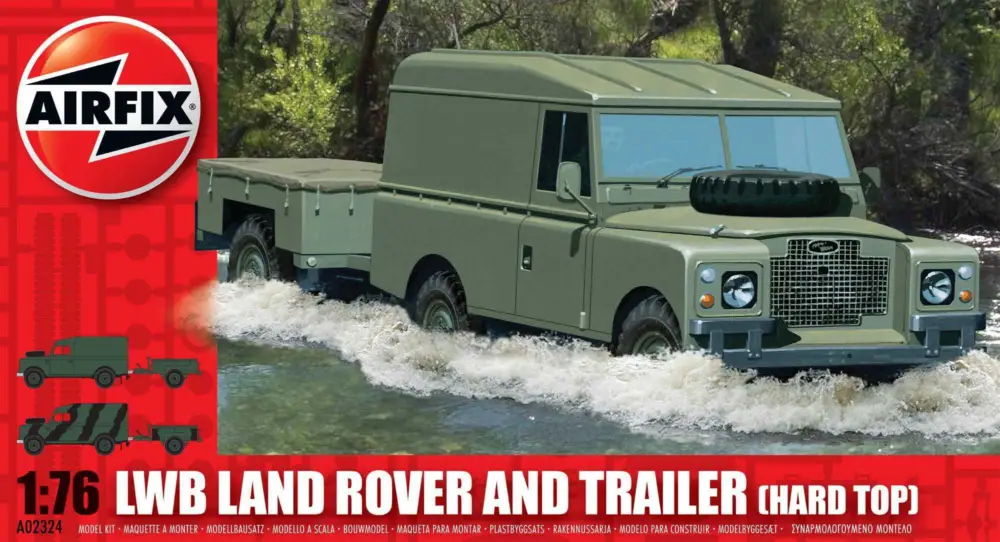 Certifié Kit classique militaire A02324 - Land Rover LWB (Toit Rigide) et Remorque (1:76)